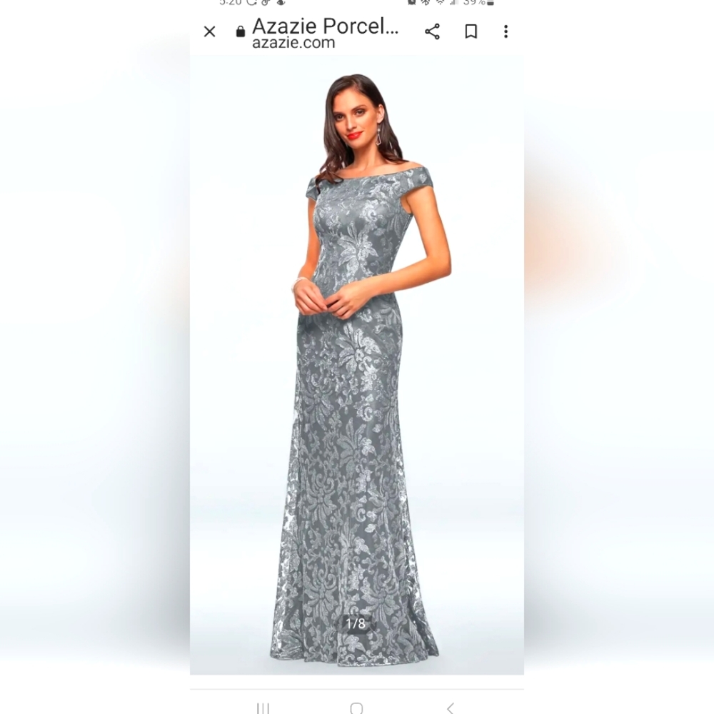 Silver long dress , Azazie A 10. Like size 8,